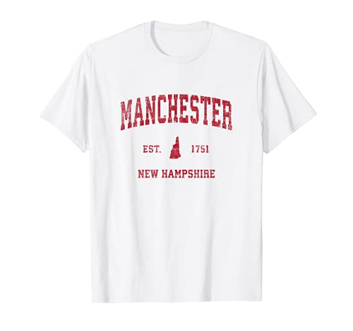 Manchester New Hampshire NH Vintage Sports Design Impresión roja Camiseta