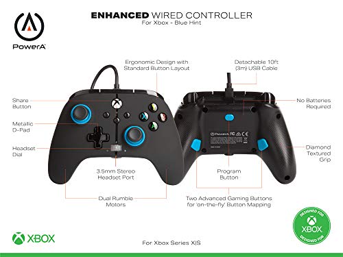 Mando con cable mejorado PowerA para Xbox: en Blue Hint