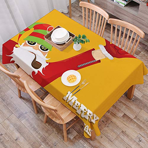 Mantel Antimanchas Rectangular Impermeable,Indie, Biker Santa Claus Pipa para fumar con gesto de la mano Fiesta Navi,Manteles Mesa Decorativo para Hogar Comedor del Cocina,（140 x 200 cm/55*78 pulgada）