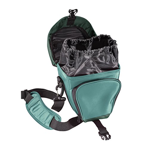 Mantona Premium - Funda para cámara reflex (correa para hombro, cierre de cremallera y clip), color verde azulado