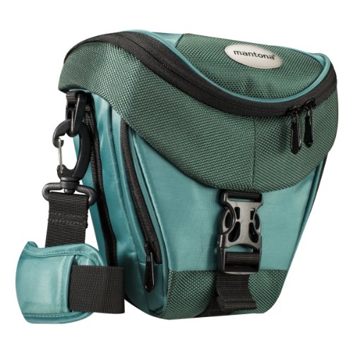 Mantona Premium - Funda para cámara reflex (correa para hombro, cierre de cremallera y clip), color verde azulado