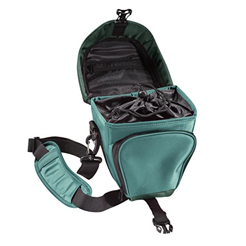 Mantona Premium - Funda para cámara reflex (correa para hombro, cierre de cremallera y clip), color verde azulado