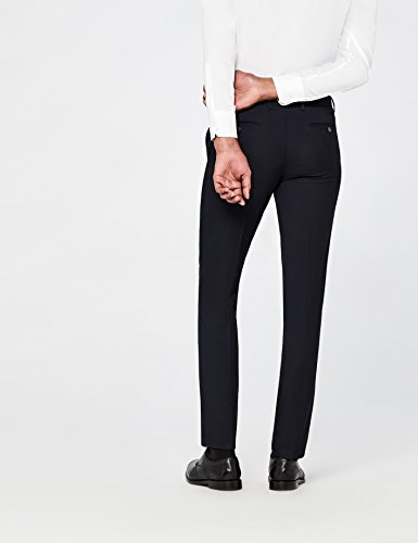 Marca Amazon - find. Pantalón de Traje Ajustado con Textura Hombre, Azul (Navy), 32W / 33L, Label: 32W / 33L