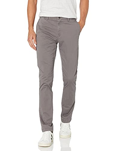 Marca Amazon - Goodthreads - Pantalón chino elástico de corte entallado, con efecto lavado y cómodo para hombre, Gris (Grey), 32W x 30L
