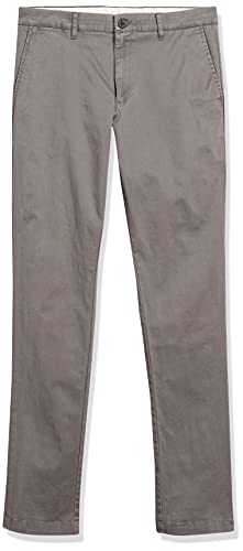 Marca Amazon - Goodthreads - Pantalón chino elástico de corte entallado, con efecto lavado y cómodo para hombre, Gris (Grey), 32W x 30L