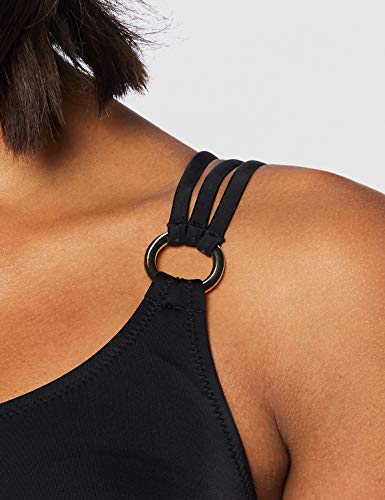 Marca Amazon - IRIS & LILLY Parte de Arriba de Bikini asimetrico Mujer, Multicolor (Negro), S, Label: S