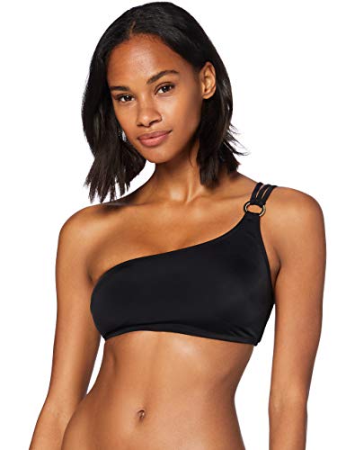 Marca Amazon - IRIS & LILLY Parte de Arriba de Bikini asimetrico Mujer, Multicolor (Negro), S, Label: S