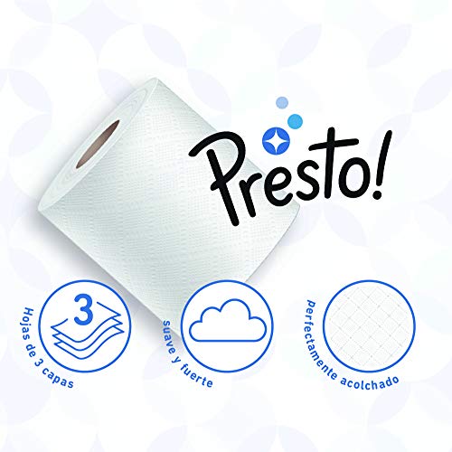 Marca Amazon - Presto! Papel higiénico de 3 capas ACOLCHADO- 36 (4x9) rollos (200 hojas x rollo)- Diseño: Joya