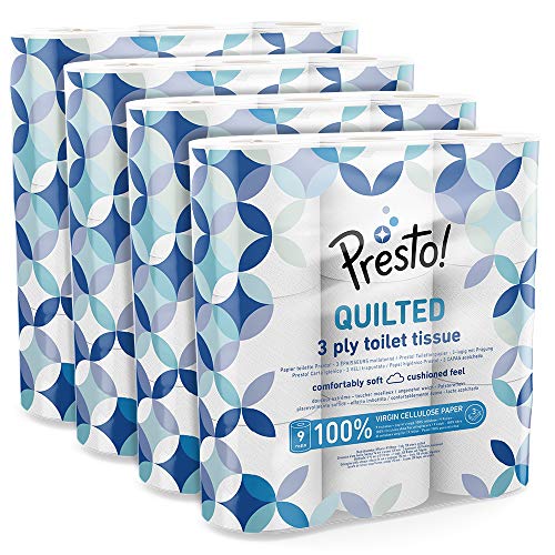 Marca Amazon - Presto! Papel higiénico de 3 capas ACOLCHADO- 36 (4x9) rollos (200 hojas x rollo)- Diseño: Joya