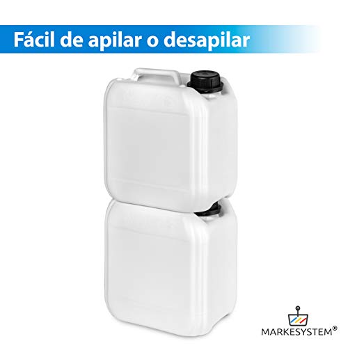 MARKESYSTEM - Garrafa bidón plástico HPDE (2 de 4 Litros) + Kit Etiquetado - Rosca boca ancha - Apilable - Apta uso alimentario