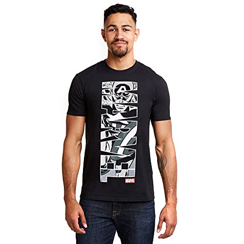 Marvel Capitán América Vertical Camiseta, Negro, S para Hombre