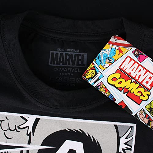 Marvel Capitán América Vertical Camiseta, Negro, S para Hombre