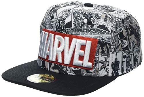 Marvel Comics Logo and Comic Pattern Snapback Baseball Cap Gorra de béisbol, Grey (Grey Grey), Talla Única Unisex Adulto