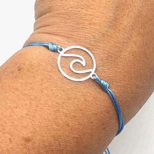 MASBARATA.ES Pulsera Ola DE MAR con Hilo Azul DE Plata DE Ley 925/1000. (Azul)