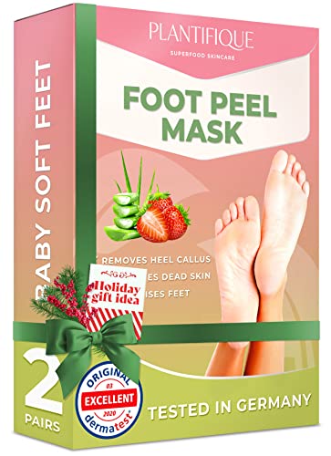 Mascarilla Exfoliante Pies de Fresa probada dermatológicamente - calcetines exfoliantes de pies para callos y peeling pies de Plantifique - Eficaz para callos, piel muerta y seca - 2 pares