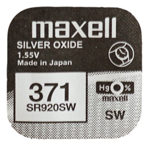 Maxell - Pila de reloj de 1,55 V, óxido de plata, 0 % mercurio, 371 SR920SW SB-AN, embalada en blíster