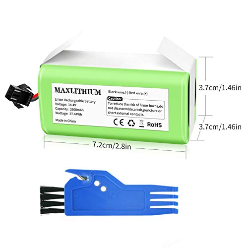 maxlithium Batería Compatible con Conga Excellence 990 950 1090 Deebot N79 Eufy RoboVac 11 11S 30 30C 12 35C, 14.4V 2600mAh Li-Ion Batería de Reemplazo con Cepillo