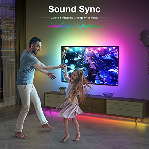 Maxsure Tira LED TV 2M, Tiras LED TV USB RGB, con Cinta Adhetiva, 16 Millones de Colores, 21 Modos Dinámicos, 8 Modos de Música, Control por Mando a Diantancia y Aplicación, para TV y Computadora