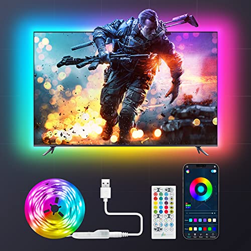 Maxsure Tira LED TV 2M, Tiras LED TV USB RGB, con Cinta Adhetiva, 16 Millones de Colores, 21 Modos Dinámicos, 8 Modos de Música, Control por Mando a Diantancia y Aplicación, para TV y Computadora