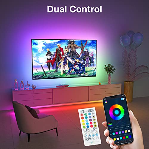 Maxsure Tira LED TV 2M, Tiras LED TV USB RGB, con Cinta Adhetiva, 16 Millones de Colores, 21 Modos Dinámicos, 8 Modos de Música, Control por Mando a Diantancia y Aplicación, para TV y Computadora