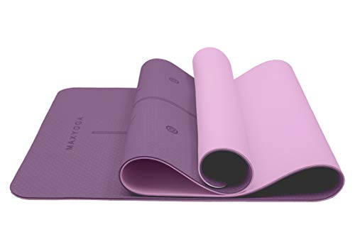 MAXYOGA® MaxDirect Esterilla Yoga con Sistema de Alineación del Cuerpo. Colchoneta Yoga Mat Antideslizante y Ligera de Material Ecológico TPE. Tamaño Ideal 183cm x 61cm x 6mm. - Morado