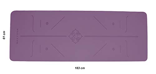 MAXYOGA® MaxDirect Esterilla Yoga con Sistema de Alineación del Cuerpo. Colchoneta Yoga Mat Antideslizante y Ligera de Material Ecológico TPE. Tamaño Ideal 183cm x 61cm x 6mm. - Morado