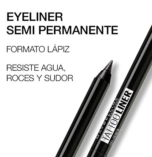 Maybelline New York, Tattoo Liner, Lápiz de Ojos Semi-permanente, Waterproof, No transferible, Tono: 900 Deep Onyx, Negro, 1.3 gr