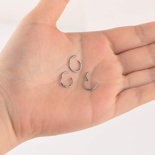 Mayhoop 3Piezas 16G Piercing Septum Clicker Segmento Aro Nariz 8mm Acero Inoxidable Plata Anillos Nariz Clicker Anillo Nariz Labio Cartílago Oreja Joyería de Piercing