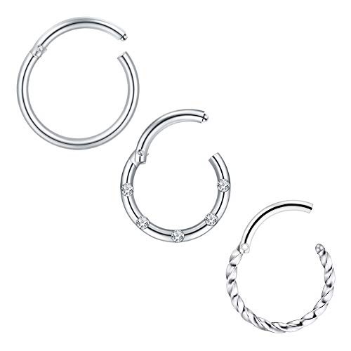 Mayhoop 3Piezas 16G Piercing Septum Clicker Segmento Aro Nariz 8mm Acero Inoxidable Plata Anillos Nariz Clicker Anillo Nariz Labio Cartílago Oreja Joyería de Piercing