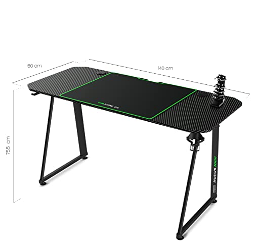 Mc Haus Gameplay Carbon Green Escritorio Gaming, Verde, 140x60x75,5cm