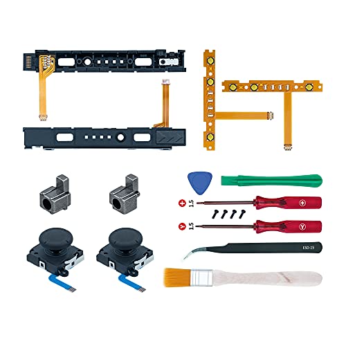 Mcbazel 18 en 1 Kit de Reparación de Repuesto para NS Switch Joy-Con con kit de Destornilladores, Joysticks Analógicos 3D izquierdo-derecho, Bloqueo de hebilla Estuche de accesorios