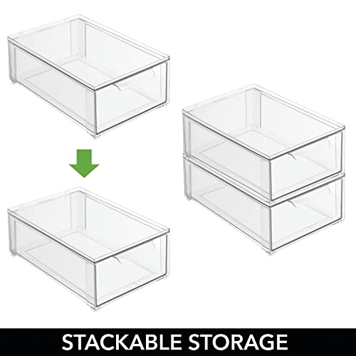 mDesign Caja de plástico transparente – Organizador de armarios apilable y plano con cajón extraíble – Caja para guardar zapatos, accesorios y otros objetos – Juego de 2 – transparente