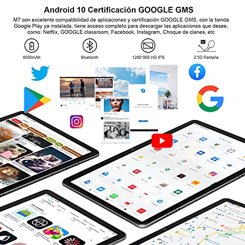 MEBERRY Tablet 10 Pulgadas HD IPS Ultra Rápido Android 10 Pro 8-núcleos 1.6Ghz Tableta 128GB Expandible - Certificación Google GMS - 8000mAh | WI-FI | Bluetooth | GPS(5.0+8.0MP Cámara), Gris