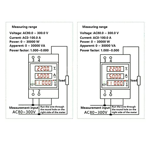 Medidor de Energía Digital LED Medidor de potencia multifuncional activo para medir el voltaje y corriente AC, potencia activa, potencia aparente y factor de potencia Carril DIN(AC80-300/100A)