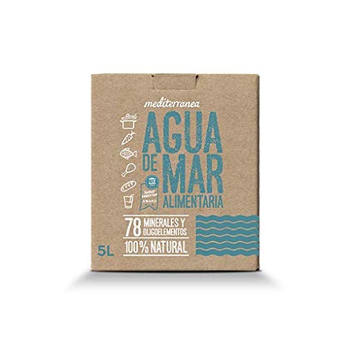 Mediterranea - Agua de Mar para consumo alimentario en Pack Ahorro de 4 Box de 5 Litros (Total 20 litros) - Alto contenido en Magnesio.