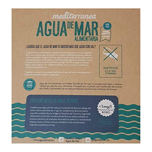 Mediterranea - Agua de Mar para consumo alimentario en Pack Ahorro de 4 Box de 5 Litros (Total 20 litros) - Alto contenido en Magnesio.