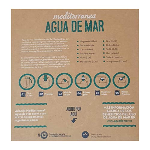 Mediterranea - Agua de Mar para consumo alimentario en Pack Ahorro de 4 Box de 5 Litros (Total 20 litros) - Alto contenido en Magnesio.