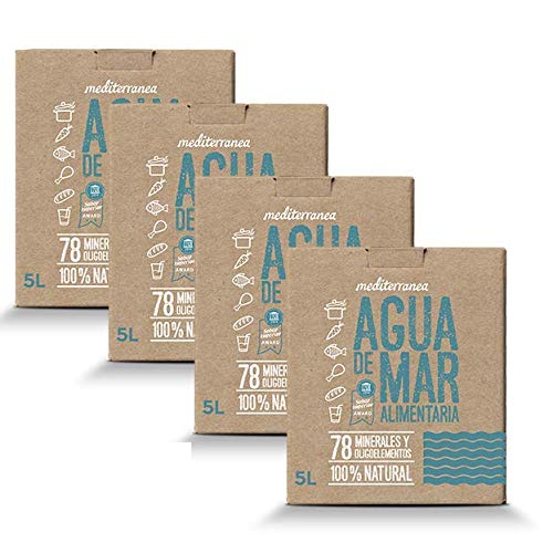 Mediterranea - Agua de Mar para consumo alimentario en Pack Ahorro de 4 Box de 5 Litros (Total 20 litros) - Alto contenido en Magnesio.