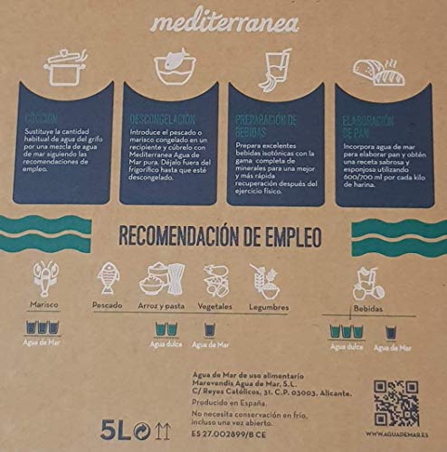 Mediterranea - Agua de Mar para consumo alimentario en Pack Ahorro de 4 Box de 5 Litros (Total 20 litros) - Alto contenido en Magnesio.
