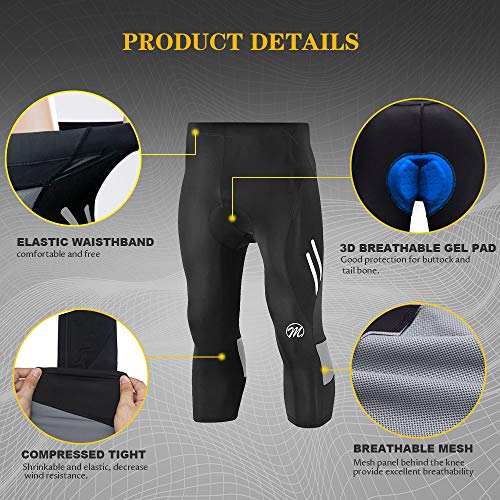 MEETWEE Hombres 3/4 Pantalones de Ciclismo, Transpirable Bicicleta con 3D Gel Acolchado MTB Ciclismo Pantalones Largos