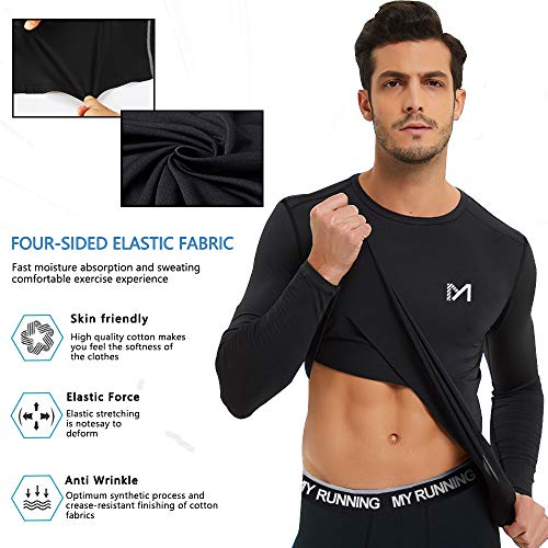 MEETYOO Camiseta Compresion Hombre, Ropa Deportiva Manga Larga Base Layers para Running Gym Ciclismo (Negro + Blanco + Rojo, M)