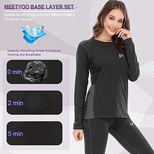 MEETYOO Conjuntos térmicos Mujer, Ropa Interior termica Invierno Base Layer Thermo Pantalones para Running Ciclismo Esquí (Negro, L)