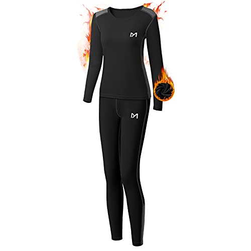 MEETYOO Conjuntos térmicos Mujer, Ropa Interior termica Invierno Base Layer Thermo Pantalones para Running Ciclismo Esquí (Negro, L)