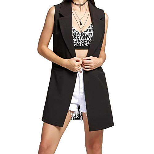 MEIHAOWEI Chaleco Sin Mangas De Color Sólido para Mujer Chaqueta De Punto con Solapa Estilo Simple Chaleco Informal Largo Medio