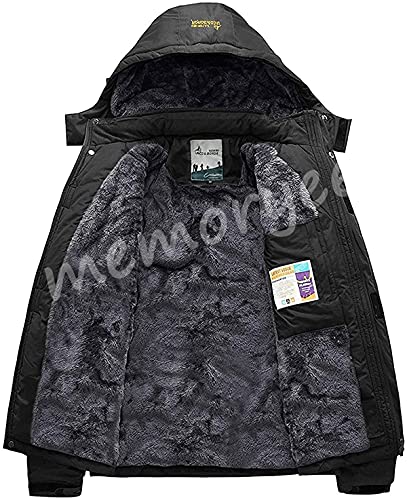 Memoryee Chaqueta impermeable para hombres Chaqueta polar de invierno Cálida chaqueta de esquí A prueba de viento Bolsillos múltiples/Black/L