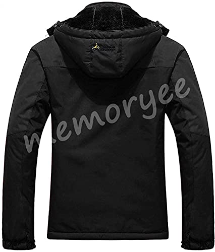 Memoryee Chaqueta impermeable para hombres Chaqueta polar de invierno Cálida chaqueta de esquí A prueba de viento Bolsillos múltiples/Black/L