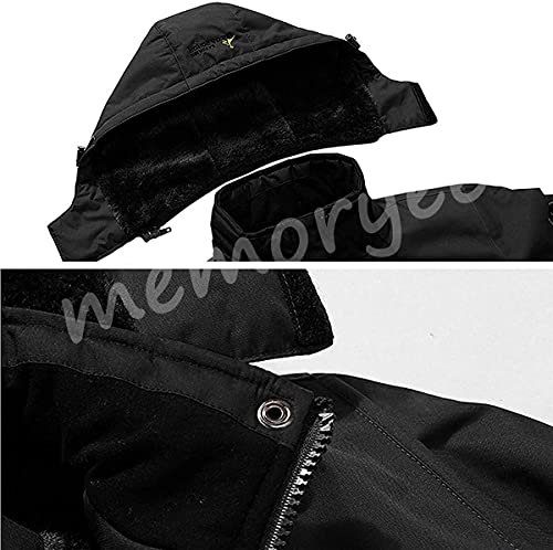 Memoryee Chaqueta impermeable para hombres Chaqueta polar de invierno Cálida chaqueta de esquí A prueba de viento Bolsillos múltiples/Black/L