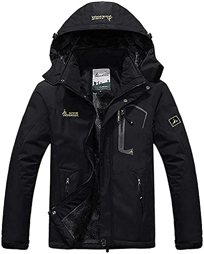 Memoryee Chaqueta impermeable para hombres Chaqueta polar de invierno Cálida chaqueta de esquí A prueba de viento Bolsillos múltiples/Black/L