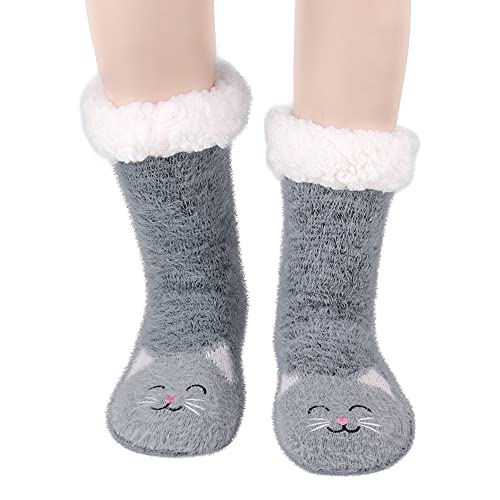 Merclix Calcetines Antideslizantes Mujer, Calcetines Termicos Invierno para Casa, Calcetines Gato Mujer, Calcetines Lana Calentitos, Regalo Mujer Madre