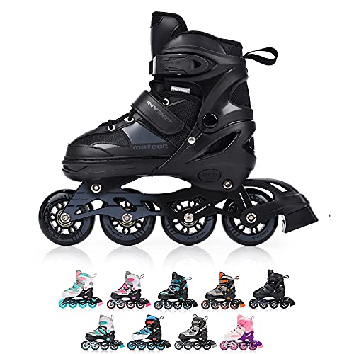 meteor Patines Línea Ajustables para Niños Jouvenes y Adolescentes Mujer y Hombre Patines de Linea con ABEC7 - Forro Interior - Tamaño Ajustable (M, Invert Black)